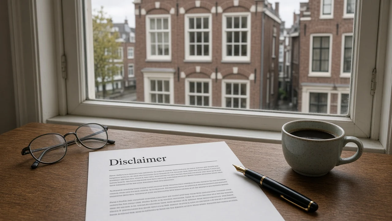 Document met disclaimer op een bureau in een Nederlands kantoor